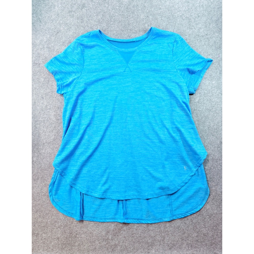 Danskin Now Womens Turquoise Blue Mesh Back Active Top L 12-14
